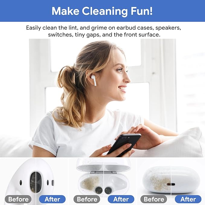 12 in 1 Phone Cleaning Kit, Airpods Cleaning Kit, Port Cleaner for iPad/Phone Charging Repair & Restore Tool,Multi Cleaner Tool Kit for USB C Port/Lightning Cables, Fix Unreliable Charging,White