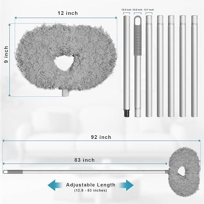 Storystore Ceiling Fan Cleaner Duster with Extension Pole, Adjustable from 13 to 84 Inches, Removable Fan Blade Cleaner (Grey-7FT)