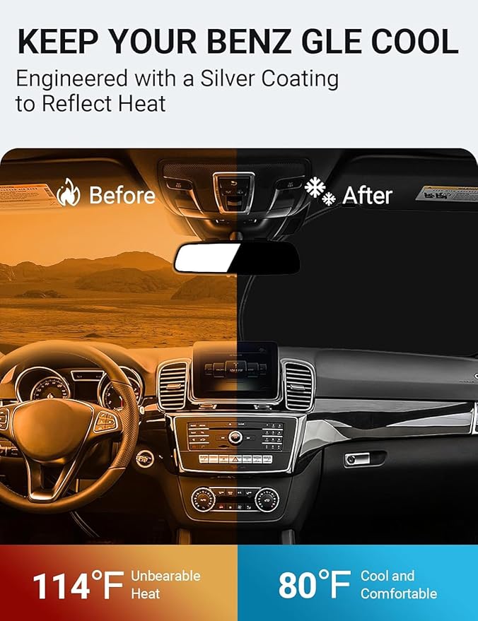 Proadsy 2025 Upgrade Windshield Sun Shade Custom Fit Mercedes-Benz GLE-Class 2016-2019 4-Layer Foldable Front Sunshade Protector Sun Visor Blocks UV Rays Keep Car Cooler Accessories