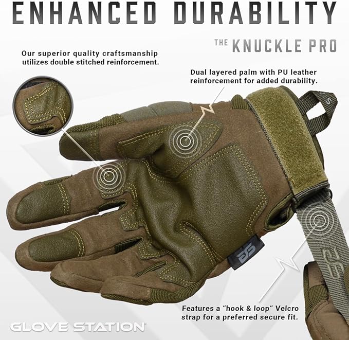 Glove Station Tactical Gloves for Men – Touchscreen Utility Gear with Hard Knuckle Protection Used in Motorcycle, Airsoft, Combat, Police, Shooting & Outdoor Work
