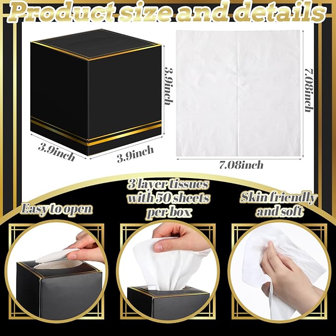 12 Pack Facial Tissues Cube Boxes Face Box 600 Sheets 3 ply Soft Paper Square Tissues Bulk for Car Pocket Toilet Household Bedroom Family(Black)