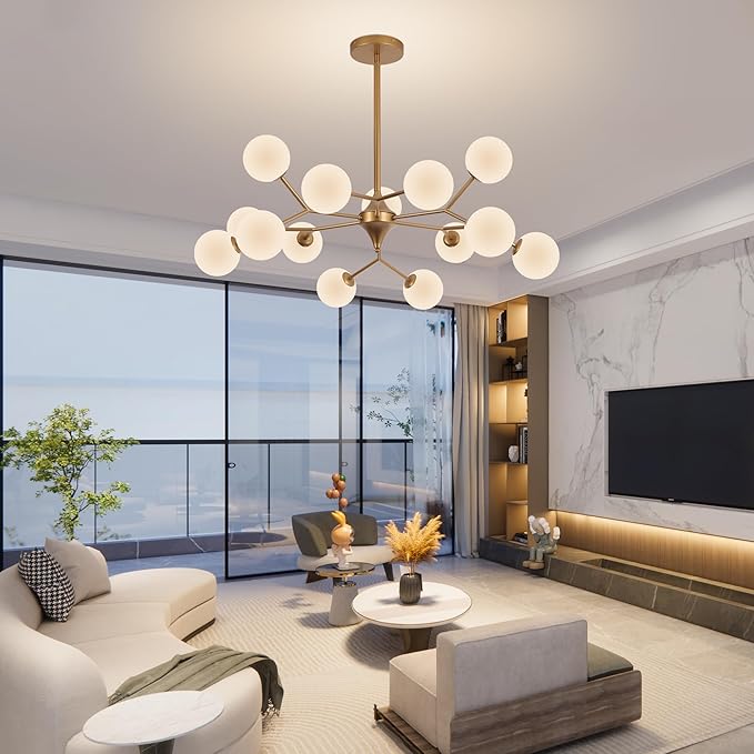 COCOSTAR Reddish Sand Gold Dining Room Chandelier, 15 Lights Modern Sputnik Chandelier for Kitchen Island Living Room Bedroom, Ceiling Light Fixture Over Table, G9 Base