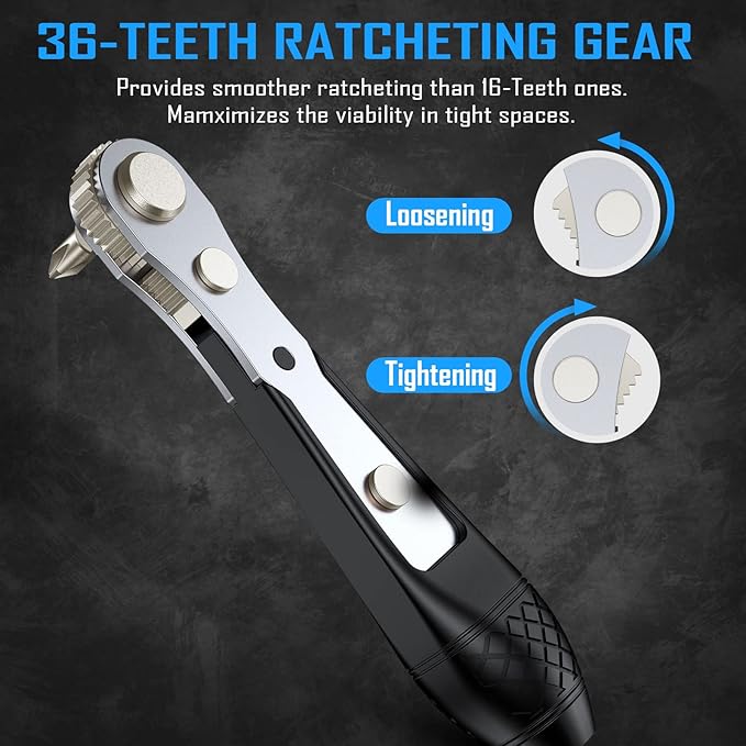30in1 S2 Steel Mini Ratchet Wrench Screwdriver Bit Set with Universal Sockets, 36-Teeth Gear, Magnetic Bit Holder, 90 Degree Drive Handle