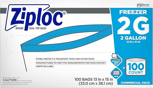 SC Johnson Professional Ziploc Professional Freezer Bags, For Food Organization and Storage, Double Zipper, 2 Gallon, 100 Count