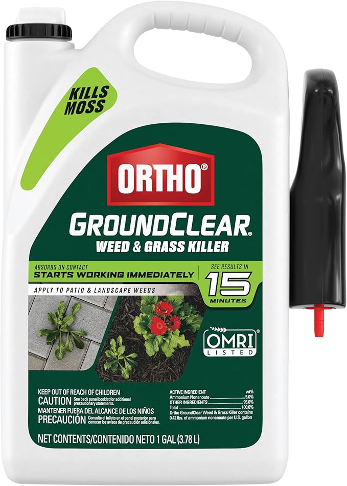 Ortho GroundClear Weed and Grass Killer with Comfort Wand, Kills Dandelions, Chickweed, Crabgrass, Moss and More in Patios and Landscapes, OMRI Listed, 1 gal.