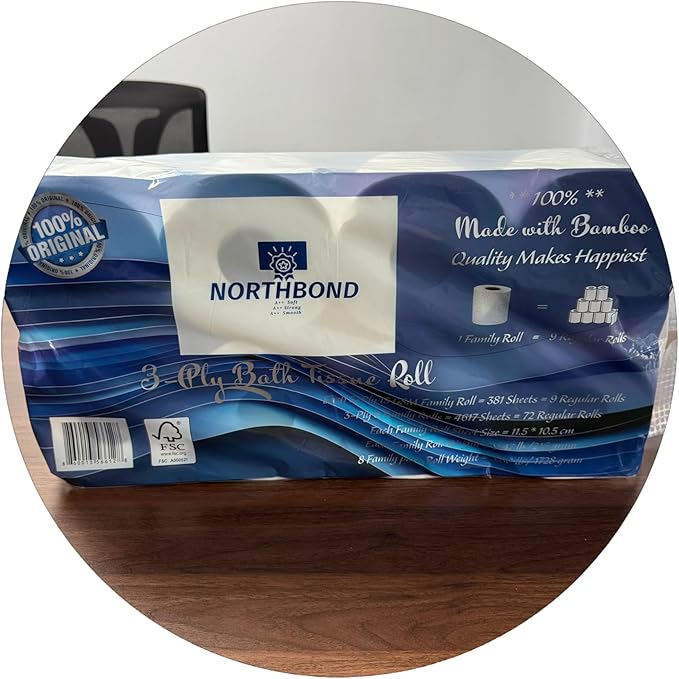 Northbond Strong & Soft 3-Ply Bamboo Toilet Paper – Eco-Friendly, Sustainable, Ultra-Absorbent Bulk 8-Pack (72 Regular Rolls), 4617 Sheets for Families, Septic-Safe & Biodegradable.
