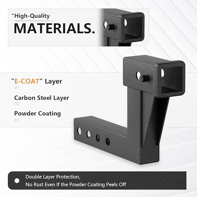 Trailer Hitch Extension Riser for 2-Inch Receiver, 6.6" Rise/Drop, Adjustable Lengths 5", 6", 8", 9", Solid Tube, 7500 lbs Capacity, Includes Bolt, Nut & Clip, Matte Black