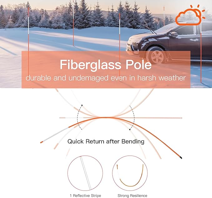Driveway Markers 48 inch 100pcs, 5/16” Dia 4FT Snow Stakes with Reflective Tape, Highly Visible for Parking, Walkways, Snow Markers, 4FT Orange Fiberglass Poles Reflectors Markers with Steel Drill Bit