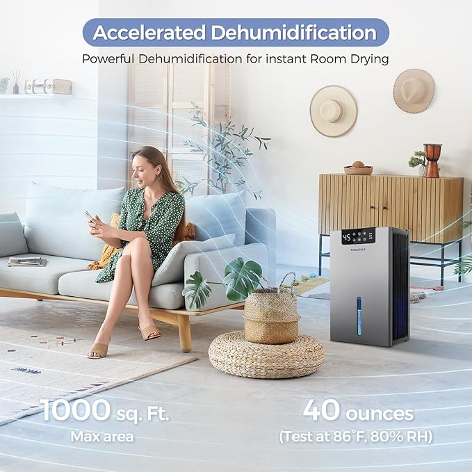 Dehumidifier, Dehumidifiers for Home(1000sq.ft), 98 OZ Water Tank, Dehumidifier Washable Air Filter, Dehumidifiers for Basement Bedroom Bathroom, Auto Shut Off, Timer Setting, 7 Colors Light, Gray