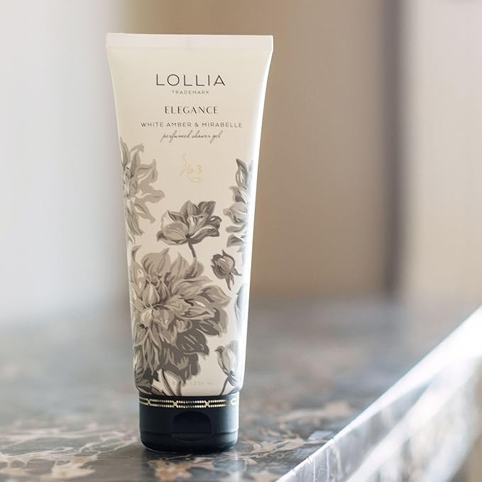 Lollia Elegance Shower Gel, 8 fl. oz. – White Amber & Mirabelle – Scented Shower Gel Body Wash, Shea Butter Body Wash, Bath Wash for Women, Beautiful Shower Gel, Moisturizing Body Wash