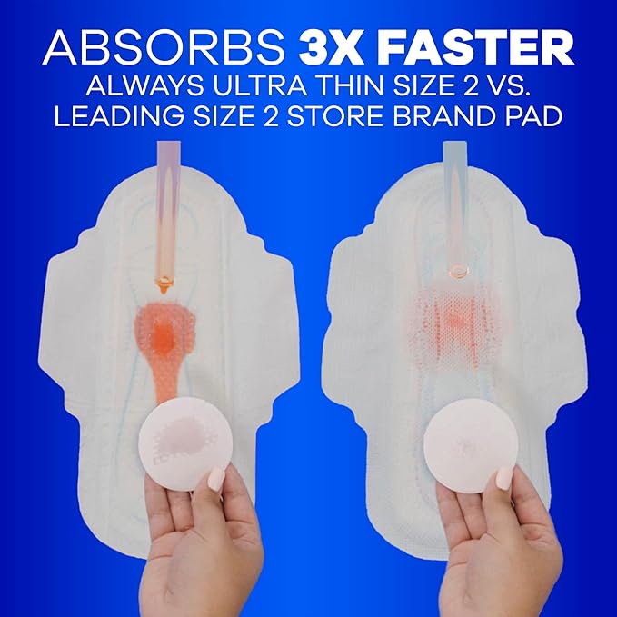 Always Ultra Thin Pads with Wings, Size 2, Long Super, 58 Count