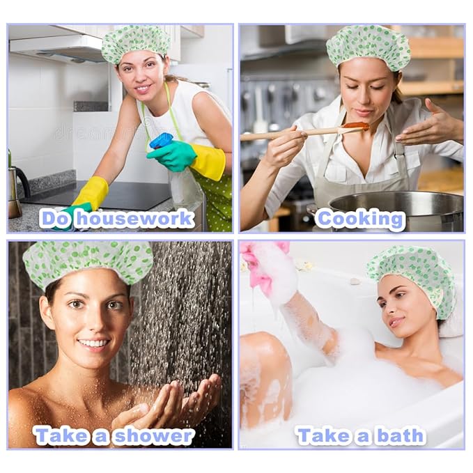 18Pcs Plastic Shower Caps for Women Waterproof Bath Caps Bathing Hair Cap Reusable Shower Caps for Shower,Spa,Salon,Housework,Girls,Home,Travel (Green)