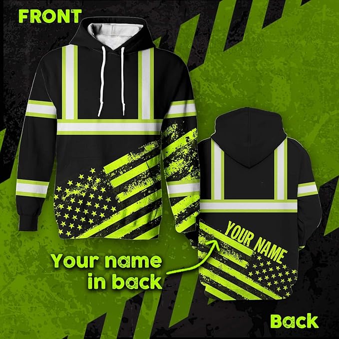 Color US Flag High Visibility Hoodie for Men Women Reflective Tapes Safety Workwear for Worker Runner Patriotic