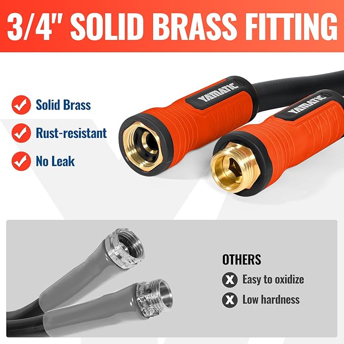 YAMATIC Garden Hose 100ft x 5/8", Ultra Durable Water Hose with Swivel Handle, Kink Resistant, Soild Brass 3/4" Connection Fittings, Leak Proof for Gardening, Agriculture, Car Wash, Lawn, Black