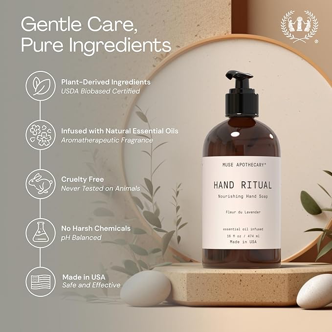 Muse Apothecary Hand Ritual - Aromatic and Nourishing Hand Soap, Infused with Natural Aromatherapy Essential Oils - USDA Certified Biobased - 16 oz, Fleur du Lavender, 2 Pack