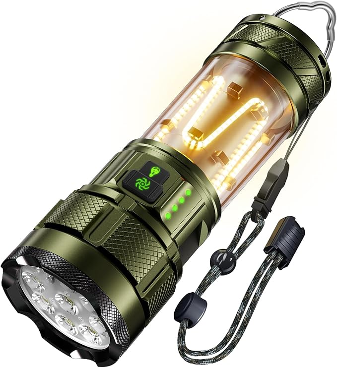 Camping Flashlight 11 Light Modes, 6000Lumens Super Bright Flashlight Rechargeable with IPX7 Waterproof & 60H Long Life Battery & Camping Lantern Tripod, Flash Light for Outdoor Camping, Home