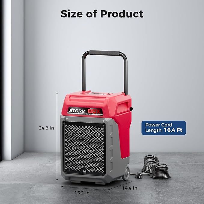 ALORAIR 170 PPD Commercial Dehumidifier with Pump, 2,100 Sq.Ft Space Cover Industrial Use Portable Dehu, with Wheels, Fit for Water Damage Restoration, Carpet Drying, Basement, Garage, Storm 80X Red