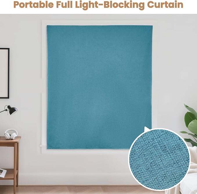 100% Blackout Curtain,Adhesive Curtain,Black Out Window Cover No Drilling Travel Kit,Perfect for Media Rooms, Dormitories and Renters (Stone Blue - W60 × L72 in)