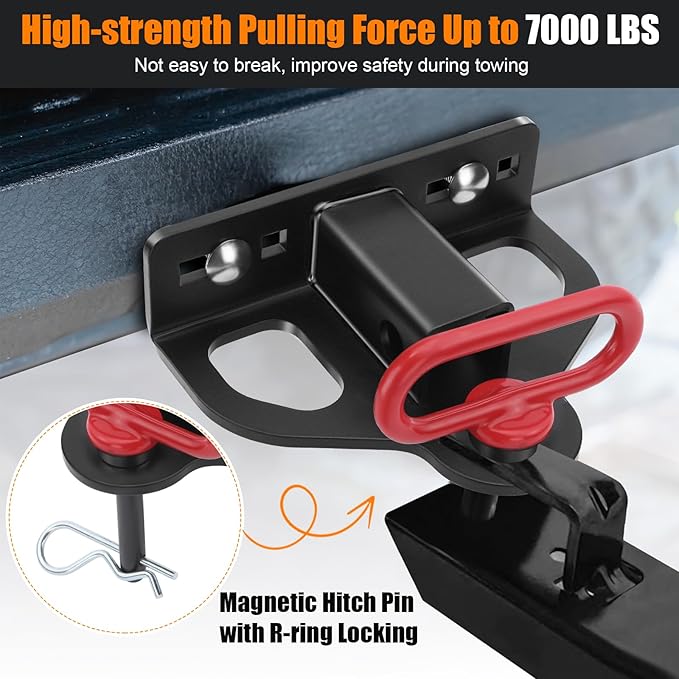 Zero Turn Lawn Mower Hitch with 1-1/4" Receiver, 6mm Thick Heavy Duty Bolt On Trailer Hitch Receivers with Chain Slot, 1/2 inch Magnetic Trailer Hitch Pin & 5/8" Hitch Pin & Clips