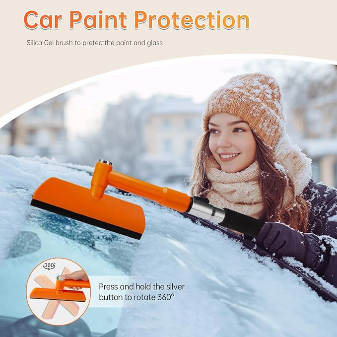 49.2inch Ice Scraper with Snow Brush, Ice Scrapers for Car Windshield,Extendable Snow Removal Tool for Car Window with Foam Grip,360° Silicone Brush Head for Car Auto Truck SUV (Orange)