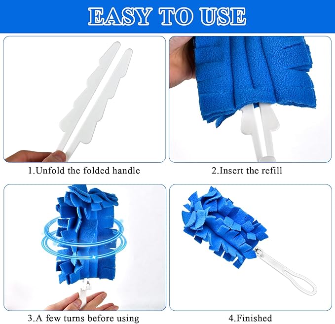 20Pcs Fleece Duster Refills, Reusable Dusters Compatible with Swiffer with 3pcs Handles, Washable Dusters Pads for Cleaning Ceiling Hardwoods Window Kitchen Floor 5 Colors