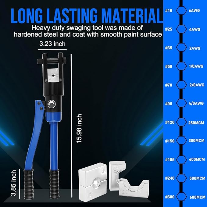 LICHAMP 19 Packs Hydraulic Cable Lug Tool with durable case, 4 AWG to 600 MCM Battery Cable Crimping Tool WIRE Terminal Crimper Set, 1603BL