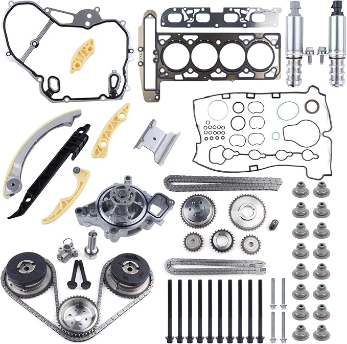 Engine Timing Chain Kit w/Head Gasket Set with Water Pump VCT Selenoid Actuator Gear for 2009-2017 Chevy Equinox Malibu Buick Lacrosse Regal Verano GMC Terrain 2.4L 2.2L 94201S HS26517PT 90537632