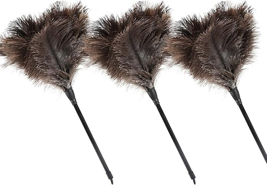 Ostrich Feather Duster 15Inch Natural Fluffy Handheld Feather Dusters for Cleaning Keyboard Home Car Office (3PCS)