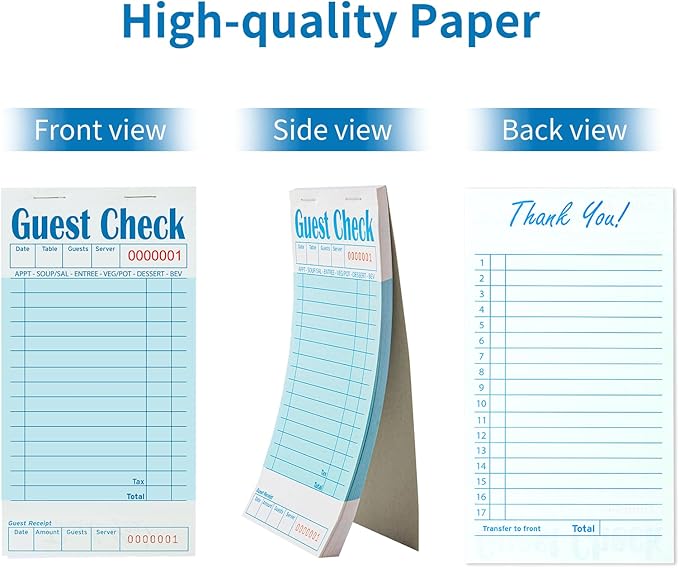 12 Pack Blue Guest Checks Books for Servers Server Note Pads, Waiter Checkbook, Waitress Notepad for Restaurants, Paper Checks 50 Sheets/Pack, 300 Total Tickets