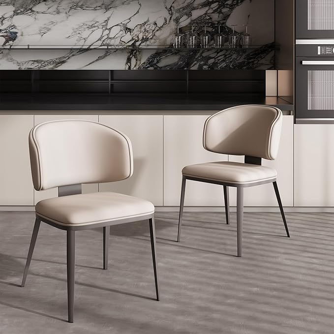 Dining Chairs Set of 2 Modern High Backrest Comfortable, Fashion Upholstered Kitchen Room Chair Armless Dinner Room Chair with Metal Legs for Living Room （Light Grey of 2）