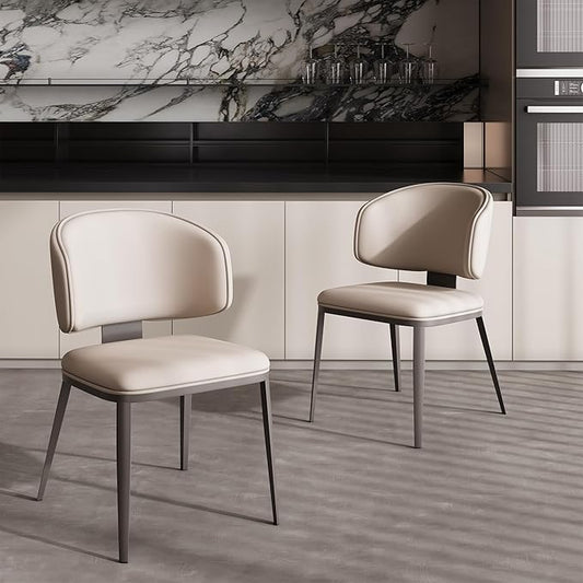 Dining Chairs Set of 2 Modern High Backrest Comfortable, Fashion Upholstered Kitchen Room Chair Armless Dinner Room Chair with Metal Legs for Living Room （Light Grey of 2）