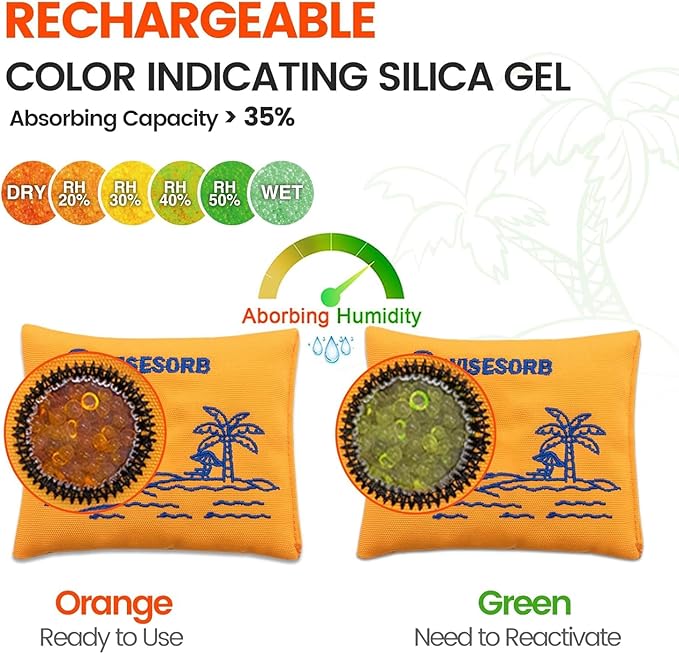 100gx10pcs Rechargeable Desiccant Packs for Storage, Reusable Dehumidifier Bags Visible Color Indicating Silica Gel Packets Moisture Absorbers for Safe Closet 3D Filaments Electronics Camera