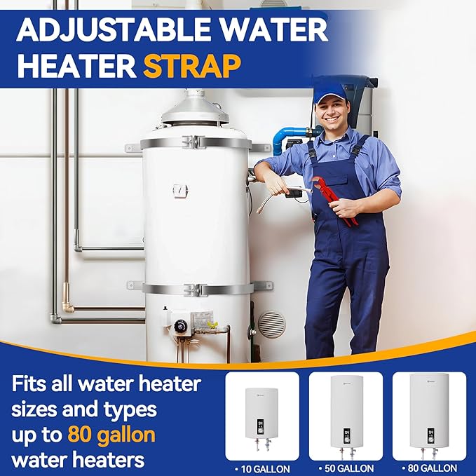 4 Sets Water Heater Strap Kit,Adjustable Water Heater Earthquake Strap,Water Heater Safety Strap for Water heaters up to 80 gallons with Installation Accessory