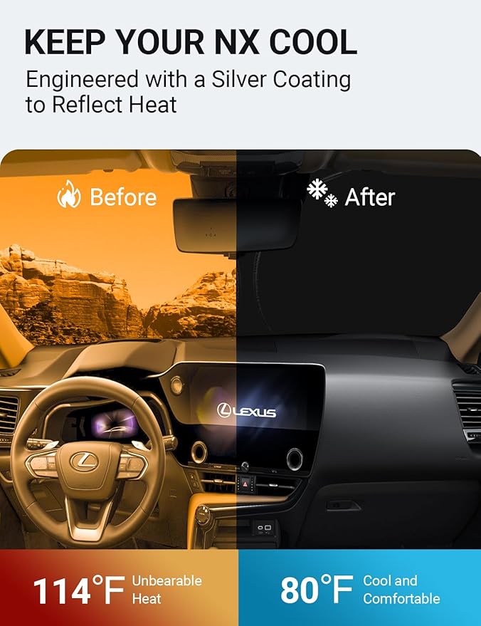Proadsy 2025 Upgrade Windshield Sun Shade Custom Fit Lexus NX 2022-2024 2025 4-Layer Foldable Front Sunshade Protector Sun Visor Blocks UV Rays Keep Car Cooler