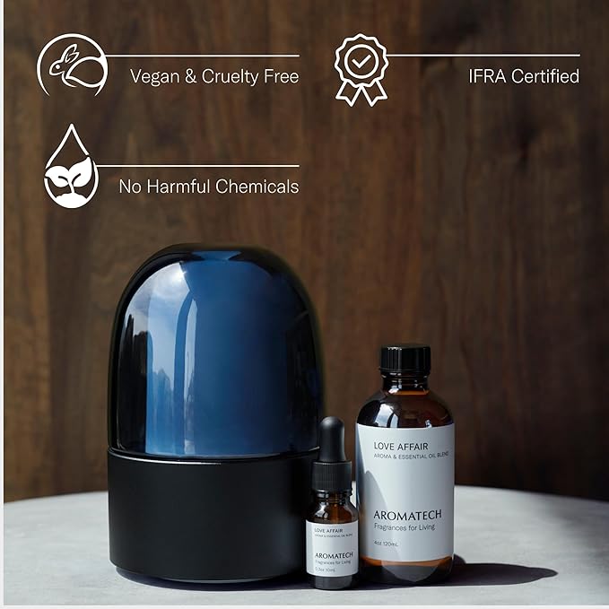 AromaTech Love Affair Aroma Essential Oil Blend: Luxury Hotel Inspired Aromatherapy with Jasmine, Saffron, Cedar & Amber for Ultrasonic Diffusers & Nebulizers - 16 fl oz, 500 mL