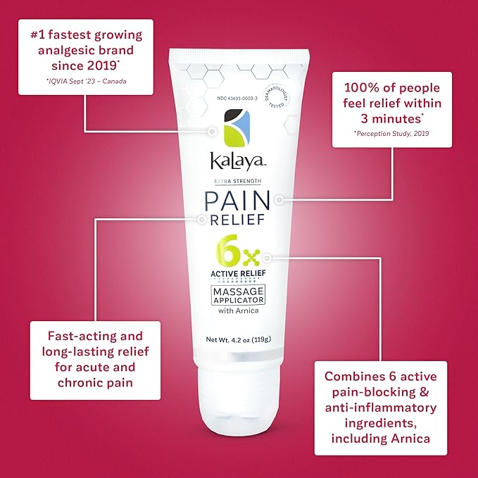 Kalaya Pain Relief Cream with Arnica – Fast-Acting Joint & Muscle Pain Relief – 6 Natural Ingredients – No-Mess Applicator – RMT-Inspired Design – Dermatologist Tested – 4.2 oz (Pack of 3)