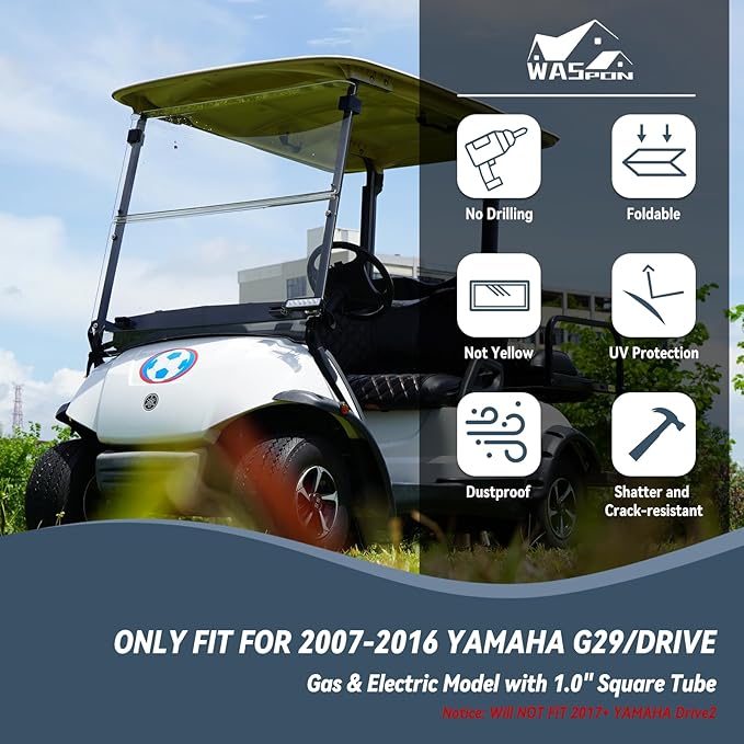 Golf Cart Windshield for EZGO/Club Car DS/Precedent/Yamaha Gas & Electric Models, 5MM Thicken Foldable, Clear Highly Transparent and Impact Resistant Acrylic