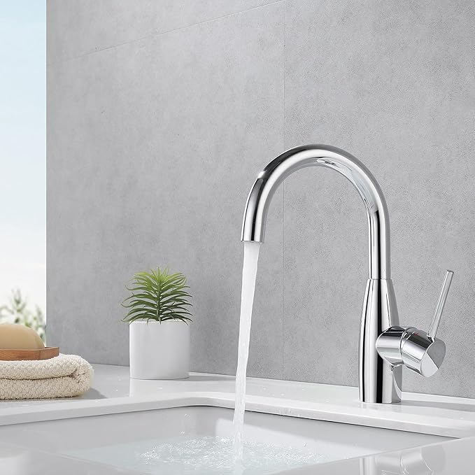 CREA Bar Sink Faucet Bathroom Faucets Single Hole Handle Chrome with Deck Plate Prep Wet Utility Small Mini Faucet for Marine Vessel Outdoor Farmhouse Vanity Lavatory