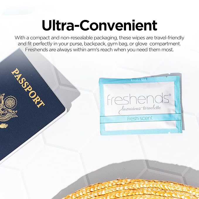 Freshends Flushable Individually Wrapped Wipes – 100 Bulk Pack Luxurious Towelettes, Guest Bathroom Essentials for Weddings, Restaurants, Bars & Clubs – Blue, Travel-Size, Disposable