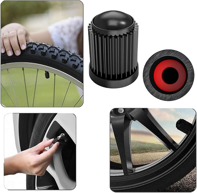 100 Pcs Valve Stem Caps Tire Caps Plastic Black Valve Tire Covers for Car, SUV, Bike, Bicycle, Truck, Motorcycle, Dust Proof, with O Rubber Ring