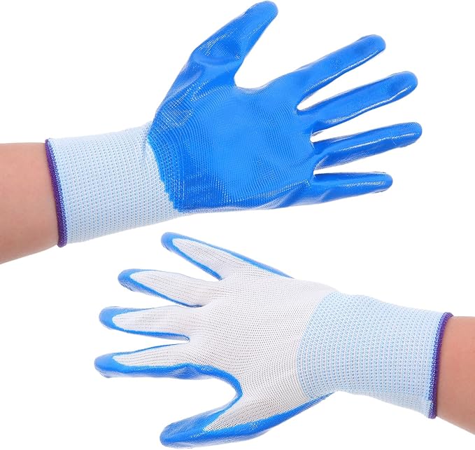 12 Pairs Heavy Duty Work Gloves with Anti-slip Coating Protective Gear for Construction Gardening Farm and Welding Durable Blue Gloves for Men and Women