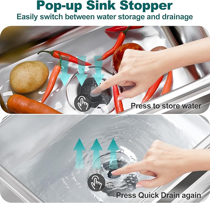 Silicone 3 in 1 Kitchen Sink Drain Strainer and Stopper Combo, 304 Stainless Steel Wraped Shell, Silicone Anti-Clogging Basket Strainer, with Handle for US Standard 3-1/2 Inch Drain