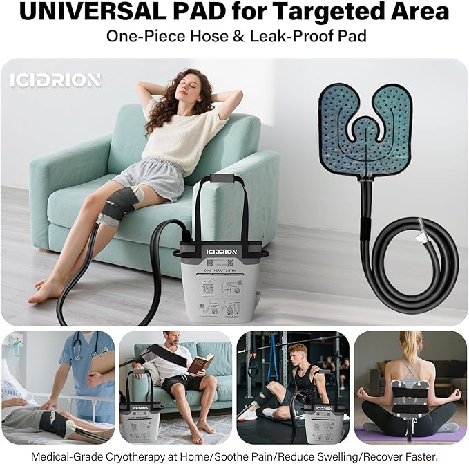 Cold Therapy Machine, Programmable Ice Machine for Knee After Surgery, Portable Knee Replacement Recovery System, Cryotherapy Pain Relief w/Compression Pad