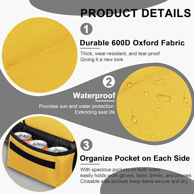 Lawn Tractor Seat Cover with Pocket, Compatible with John Deere, Cub Cadet, Craftsman, Kubota, Husqvarna, Fit for Seat Back Heights of 12.5-14 Inches -Yellow