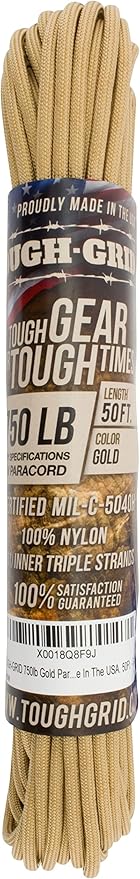 TOUGH-GRID 750 Paracord Rope Nylon Parachute Cord, Made in USA Survival Kit, Outdoor Adventures, Camping, Tactical Gear & Emergency Supplies, Military Type IV Mil-Spec