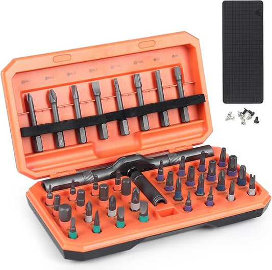 Magnetic Ratchet Screwdriver Set - 42 in 1 Multifunction Mini Ratcheting Screwdriver Kit with Detachable Handle & Portable Case for DIY Repair, Furniture, Bicycle, Electronics (Orange)