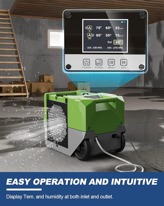 ALORAIR LGR Commercial Dehumidifier 264 PPD with Pump, Up to 3,000 Sq.Ft Industrial Dehumidifier, Compact, Portable, for Water Damage Restoration, Basement, Crawl Space, Green