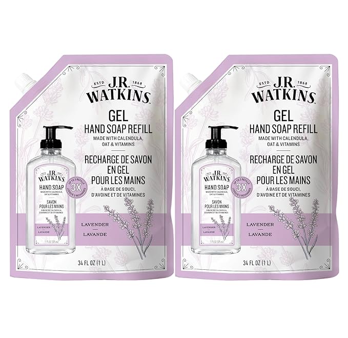 J.R. Watkins Gel Hand Soap Refill, Moisturizing Hand Wash, Formulated with Plant-Based Cleansers, Alcohol-Free, Cruelty-Free, Lavender, 34 Fl Oz, 2 Pack