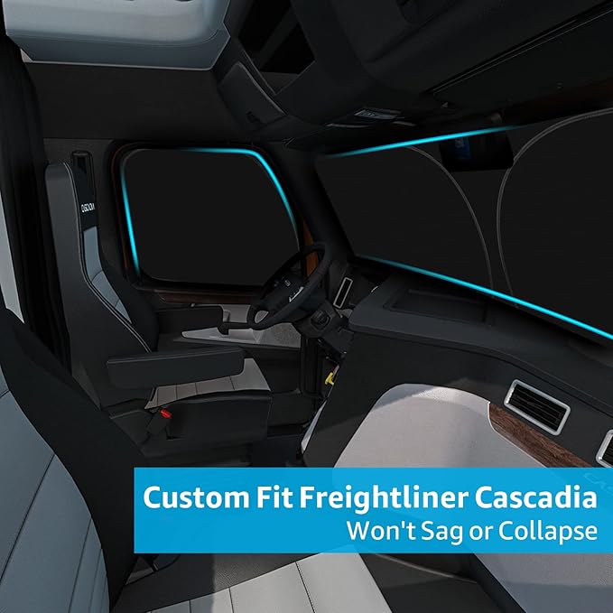 Front Windshield and Side Windows Custom Fit 2018-2024 2025 Freightliner Cascadia, Semi-Truck Semi, Commercial & Big Rig Truck Sun Shade Foldable Sun Protector Privacy Cover