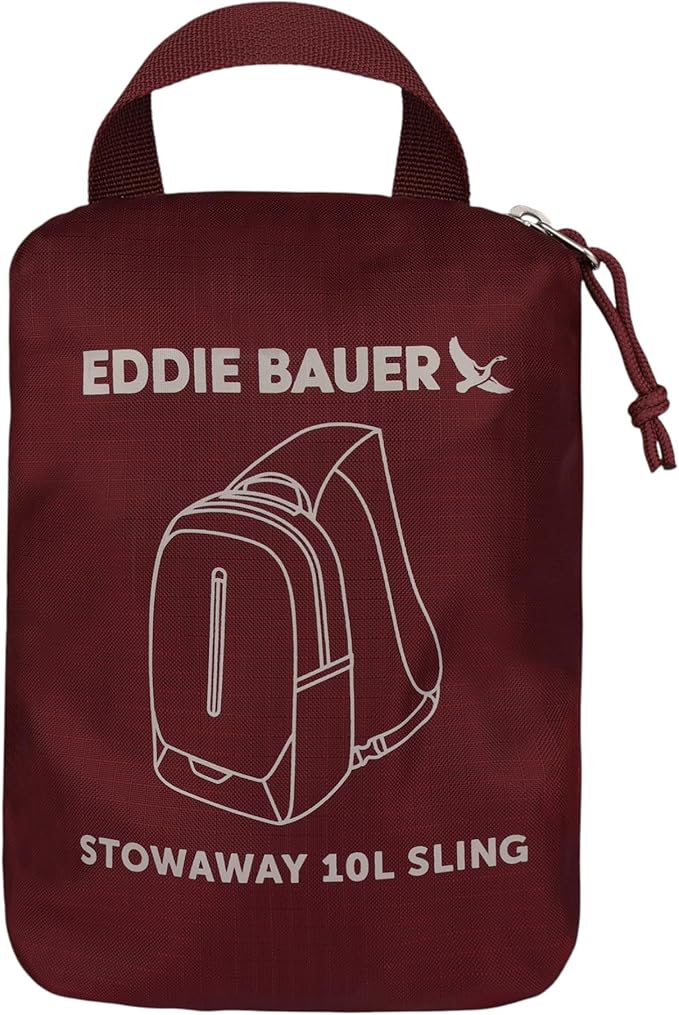 Eddie Bauer Stowaway Packable Sling Bag | Foldable | Travel | Outdoor | Lightweight | Compact | Everyday Carry | Ripstop Nylon | 10L - Black Cherry